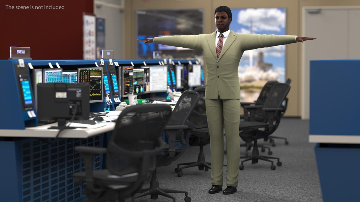 Dark Skin Afro American Businessman T Pose 3D