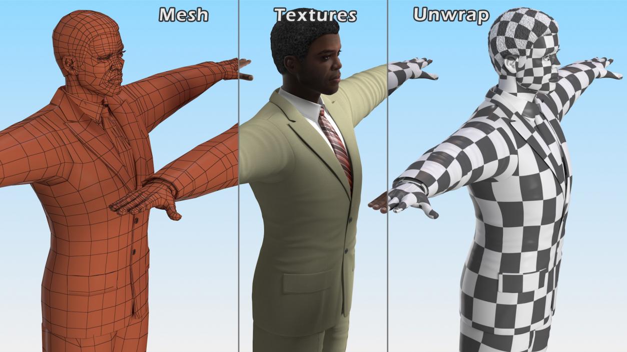 Dark Skin Afro American Businessman T Pose 3D