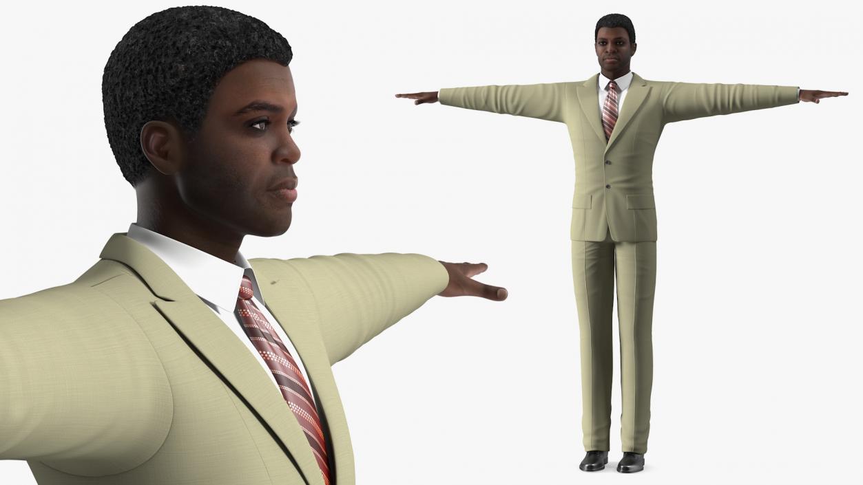 Dark Skin Afro American Businessman T Pose 3D