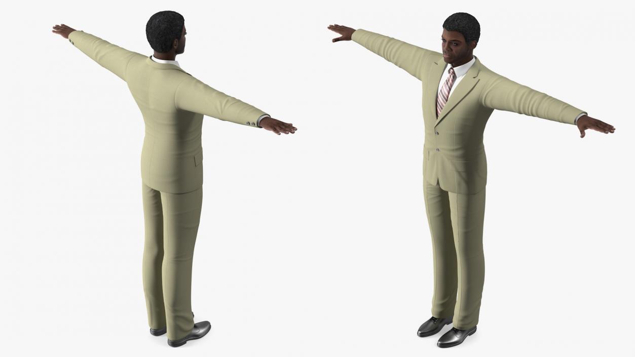 Dark Skin Afro American Businessman T Pose 3D