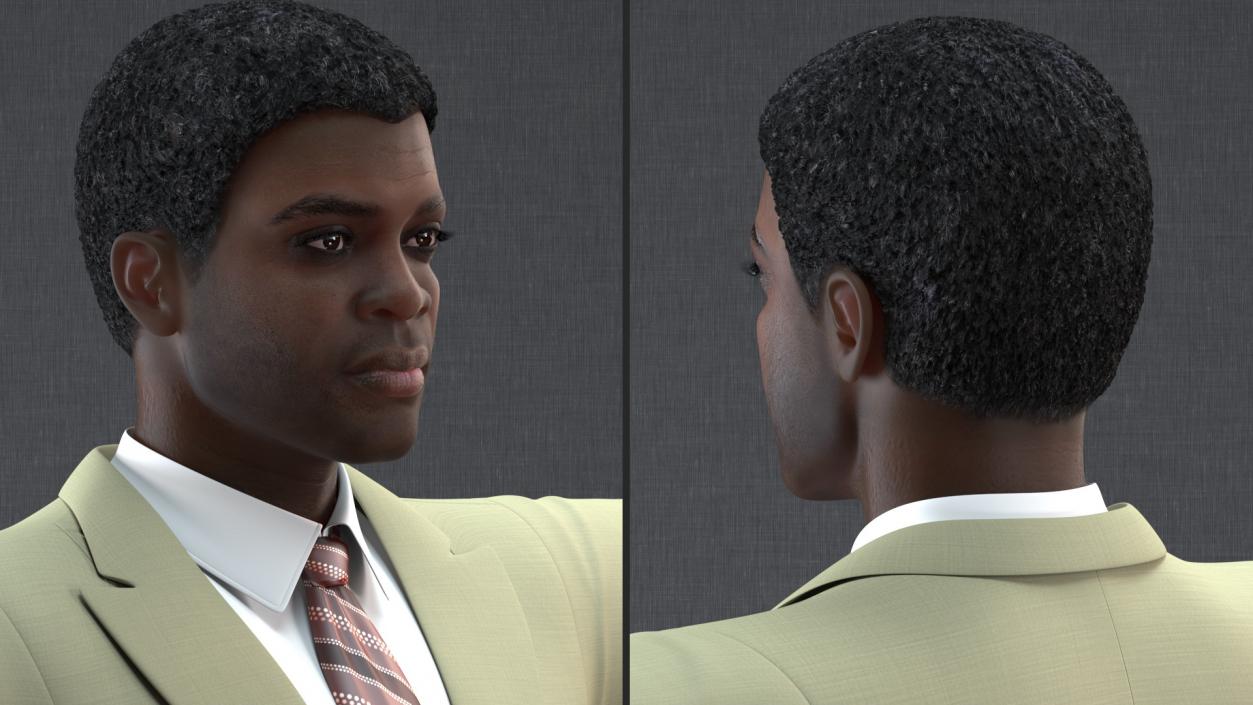 Dark Skin Afro American Businessman T Pose 3D