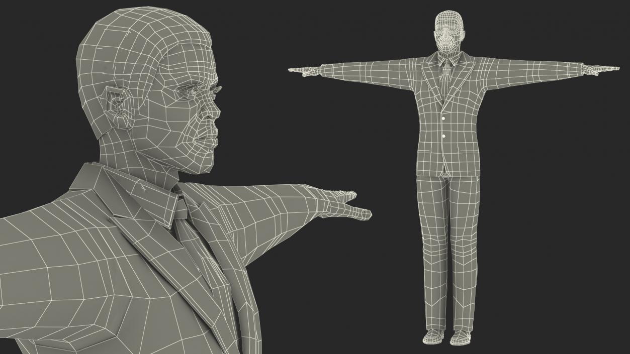 Dark Skin Afro American Businessman T Pose 3D