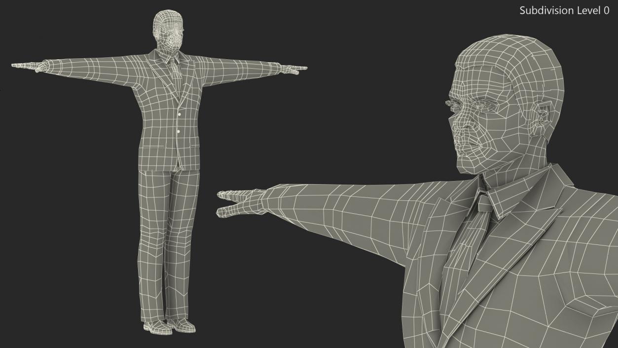 Dark Skin Afro American Businessman T Pose 3D