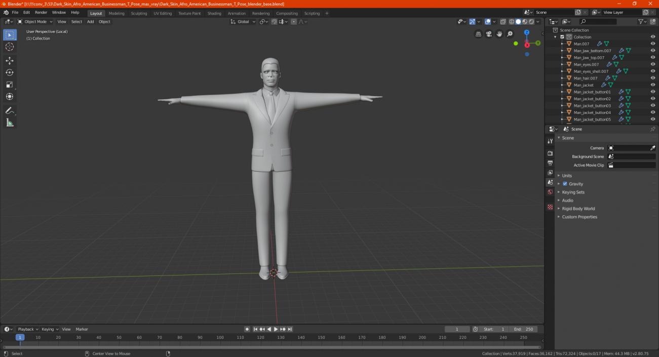 Dark Skin Afro American Businessman T Pose 3D