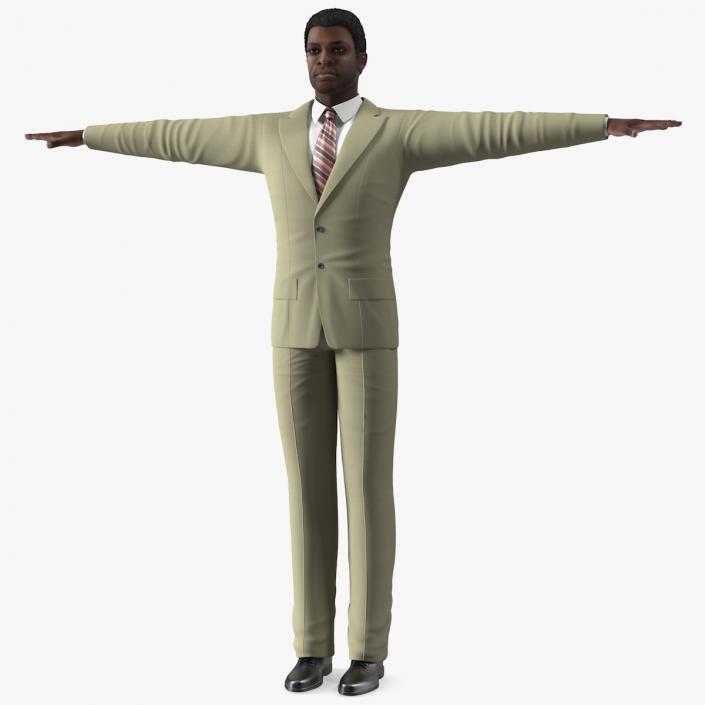 Dark Skin Afro American Businessman T Pose 3D