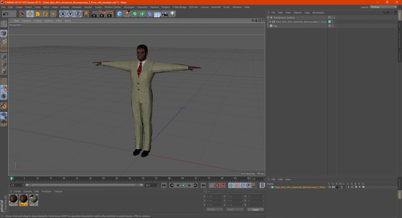 Dark Skin Afro American Businessman T Pose 3D