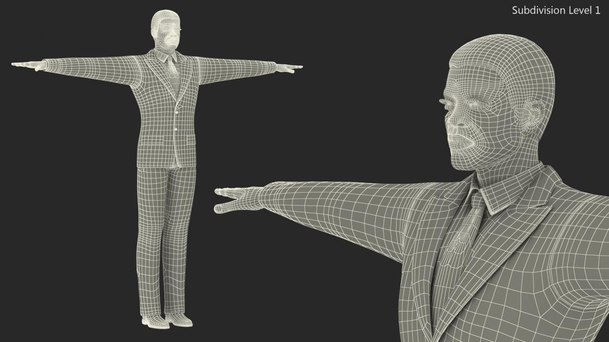 Dark Skin Afro American Businessman T Pose 3D