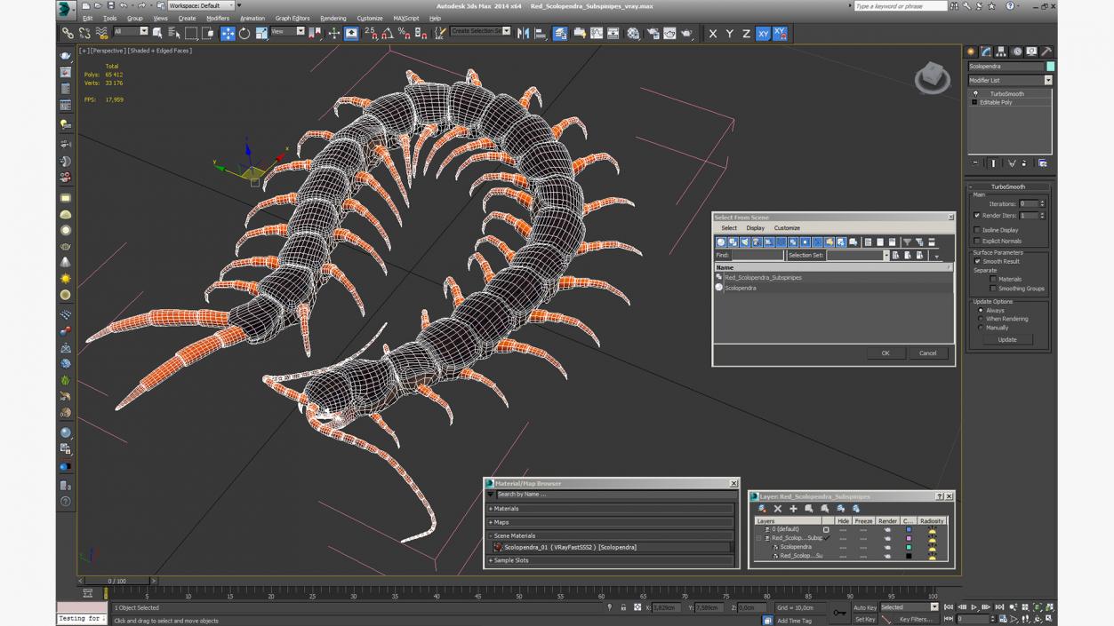 Red Scolopendra Subspinipes 3D