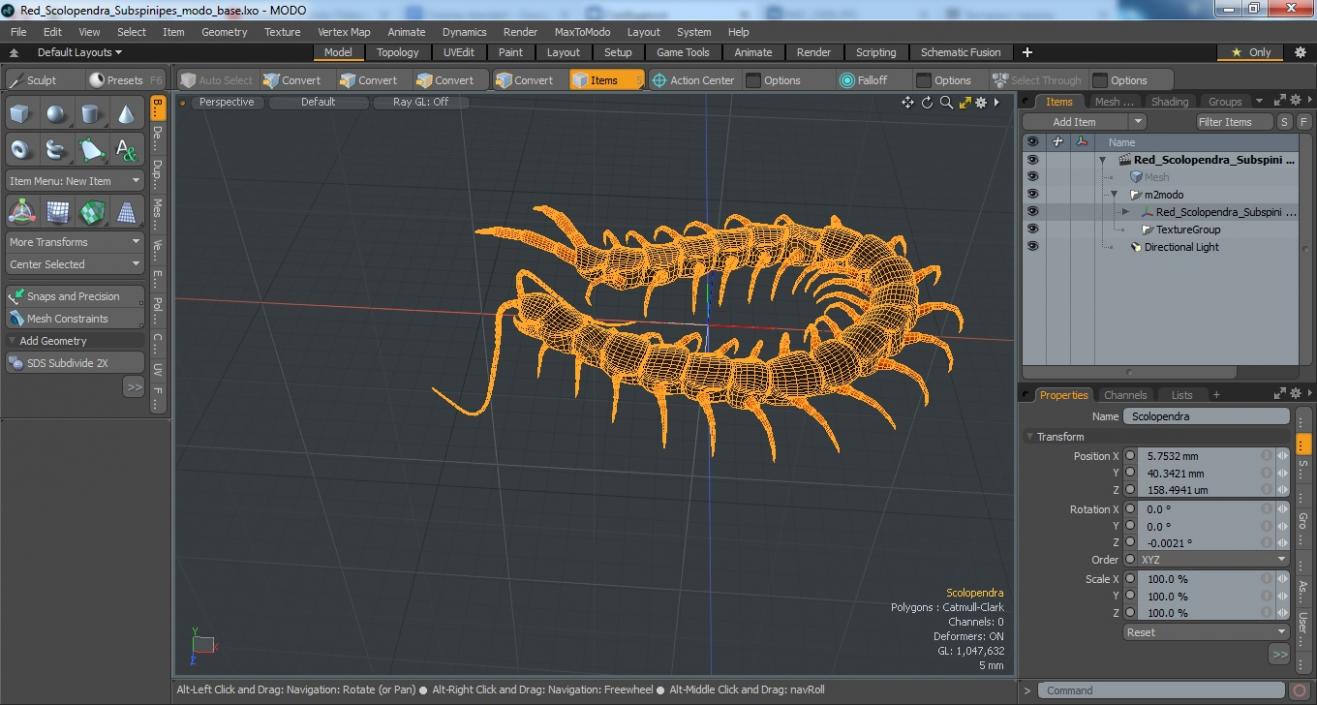 Red Scolopendra Subspinipes 3D