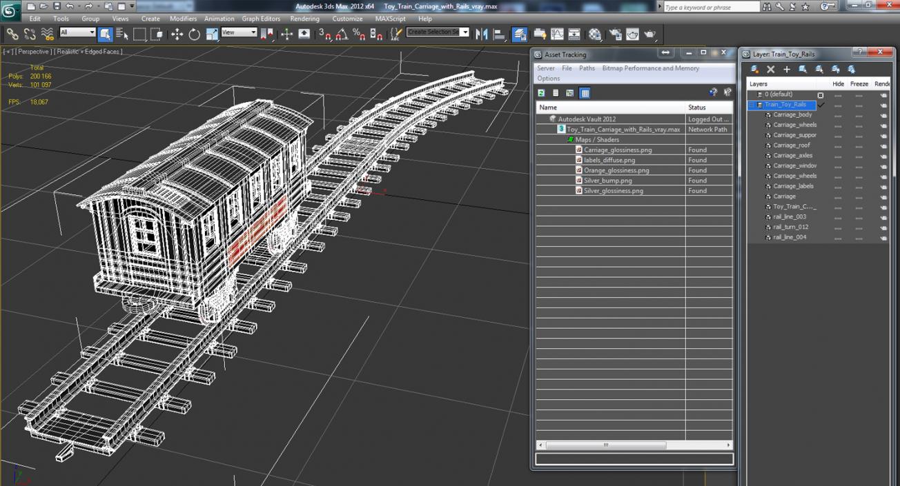 Toy Train Carriage with Rails 3D model