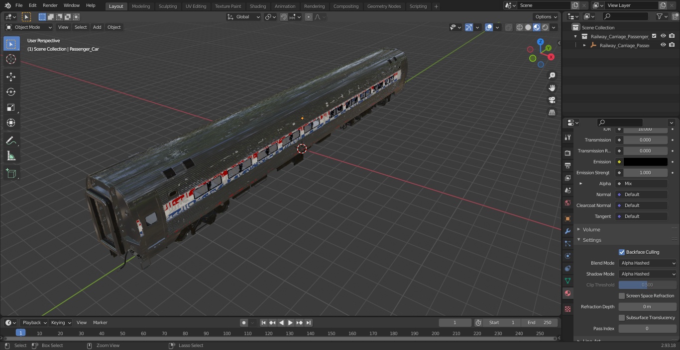 3D Railway Carriage Passenger Train Car