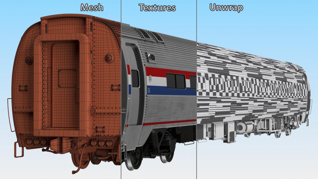 3D Railway Carriage Passenger Train Car