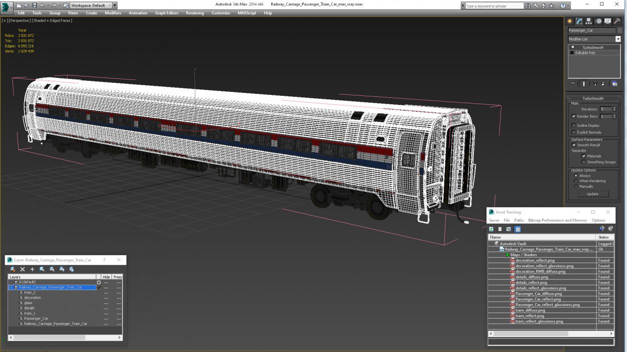 3D Railway Carriage Passenger Train Car