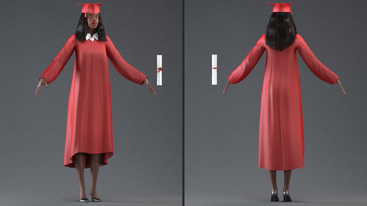 3D Dark Skin Graduation Gown Woman Rigged model