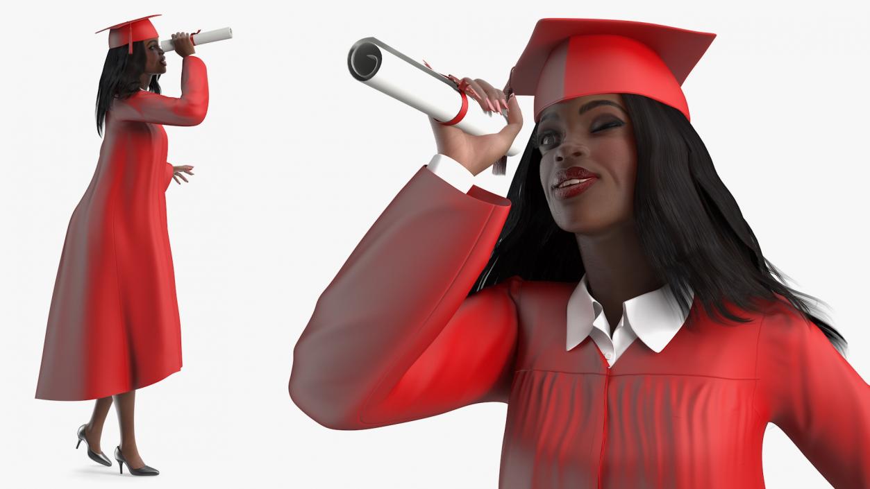 3D Dark Skin Graduation Gown Woman Rigged model