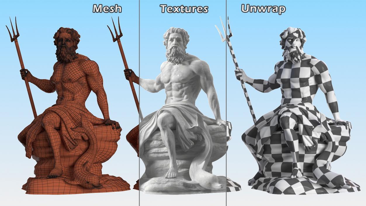 3D model Antique Poseidon Marble Statue