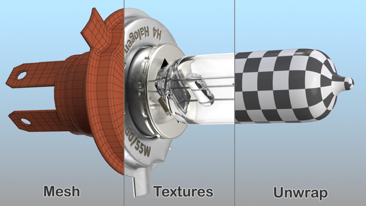 Automotive H4 Halogen Light Bulb 3D