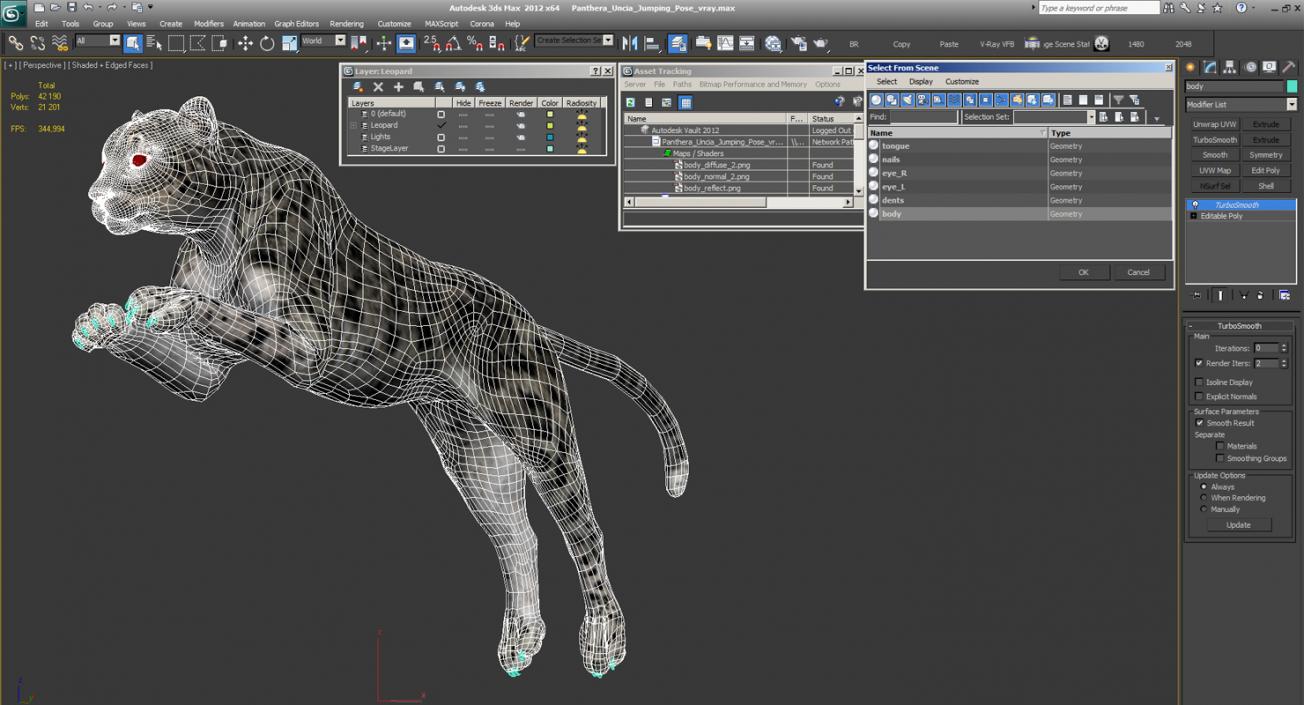 Panthera Uncia Jumping Pose 3D