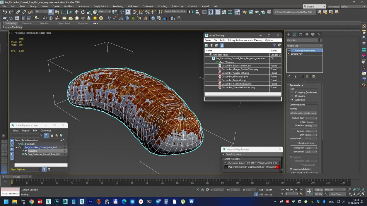 3D Sea Cucumber Curved Pose Red model