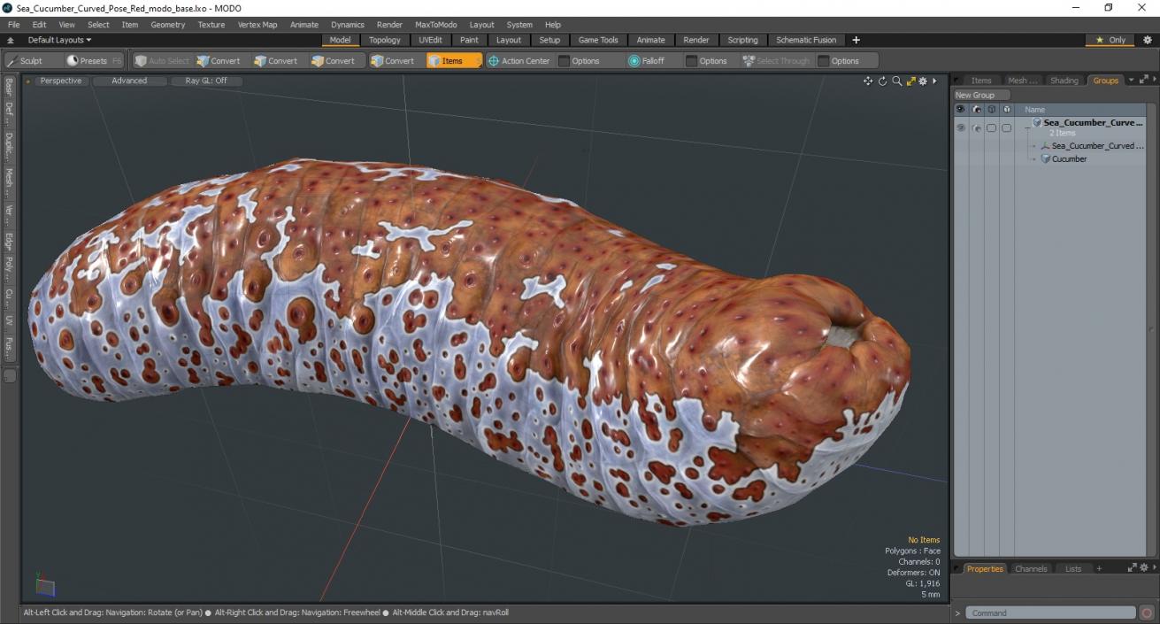 3D Sea Cucumber Curved Pose Red model