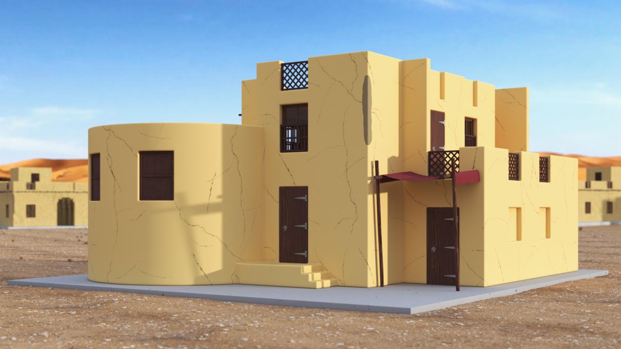 Cartoon Arab House with Cylindrical Extension 2 3D