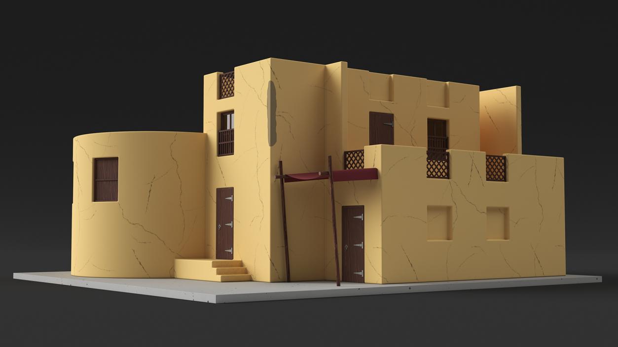 Cartoon Arab House with Cylindrical Extension 2 3D