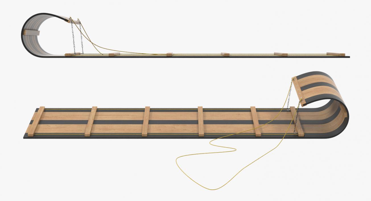 3D model Wooden Sled Toboggan