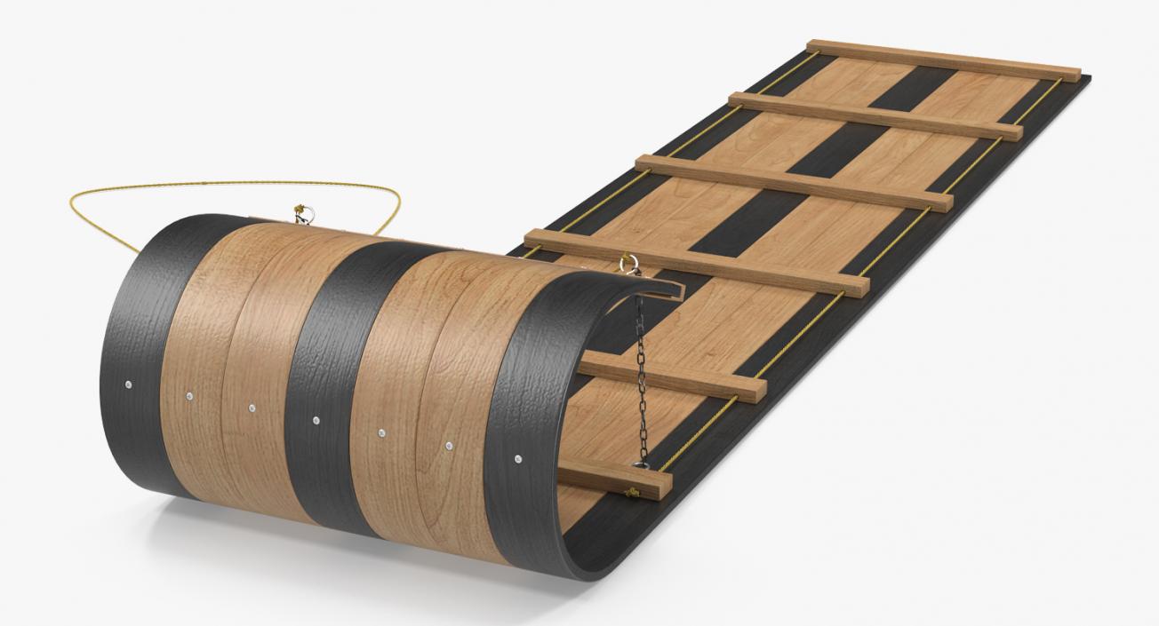 3D model Wooden Sled Toboggan