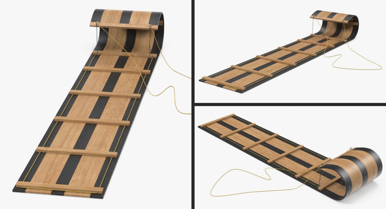 3D model Wooden Sled Toboggan