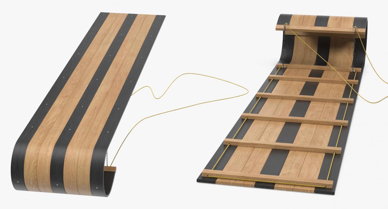 3D model Wooden Sled Toboggan