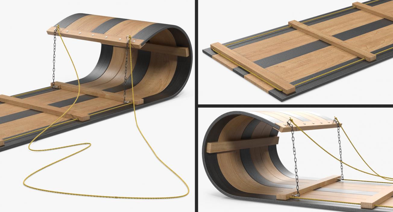 3D model Wooden Sled Toboggan