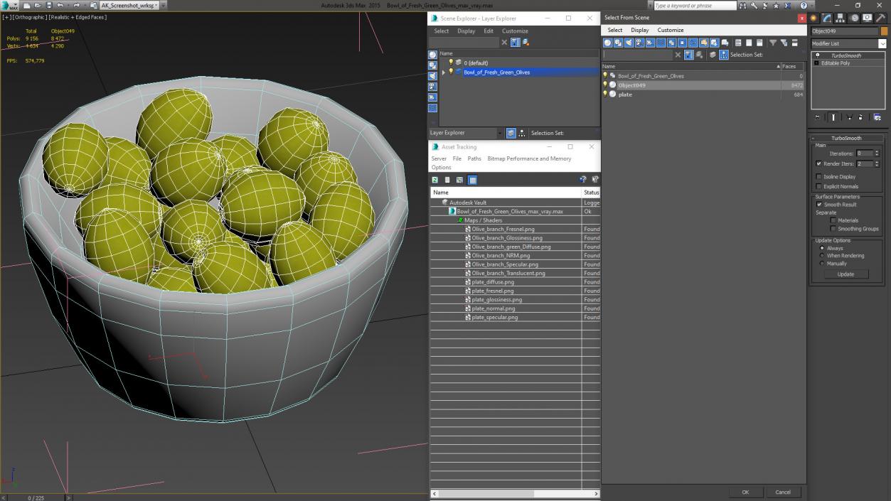 Bowl of Fresh Green Olives(1) 3D model