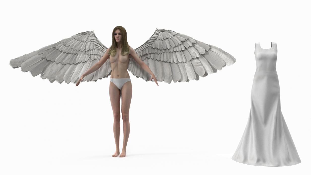 3D Blonde Female Angel T-pose