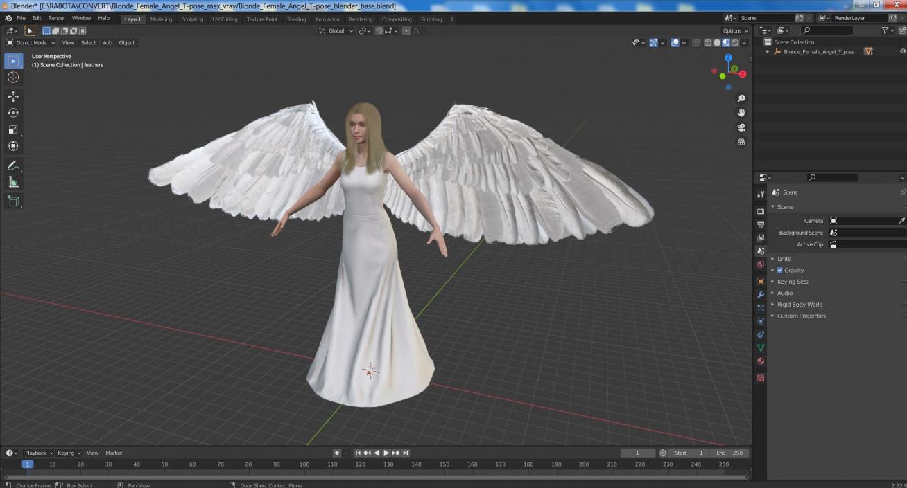 3D Blonde Female Angel T-pose