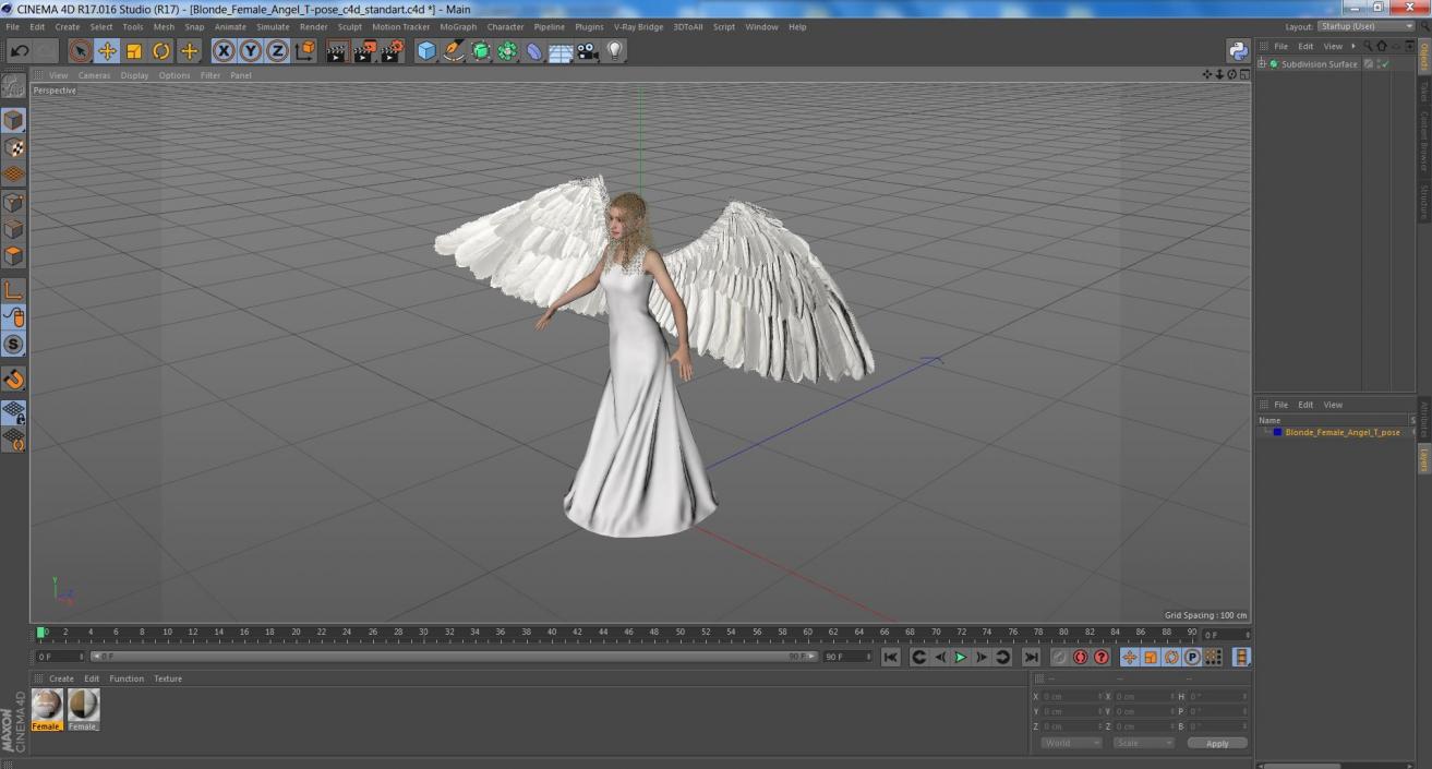 3D Blonde Female Angel T-pose