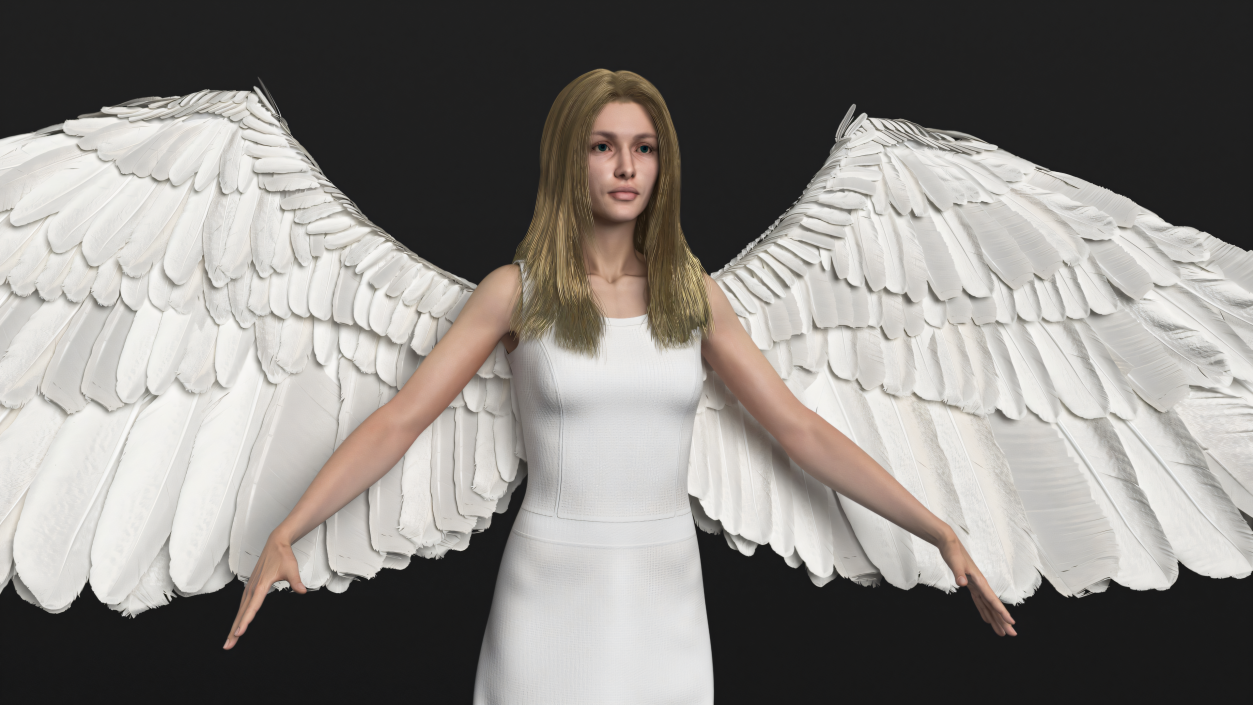 3D Blonde Female Angel T-pose