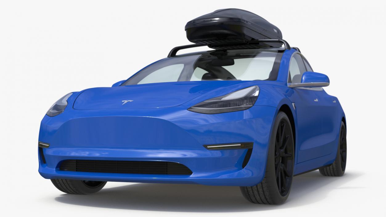 3D Tesla with Thule Car Roofbox on Roof Rack 2 model