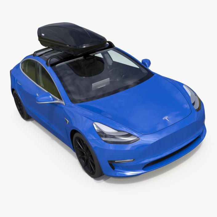 3D Tesla with Thule Car Roofbox on Roof Rack 2 model