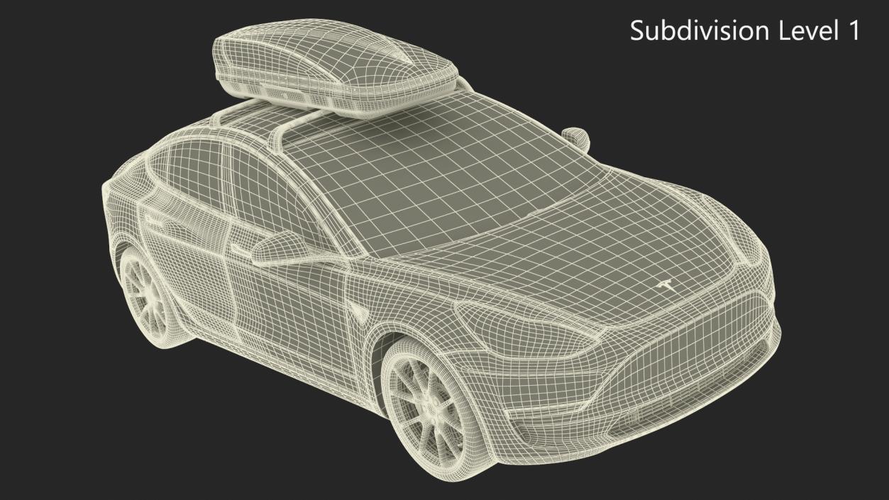 3D Tesla with Thule Car Roofbox on Roof Rack 2 model