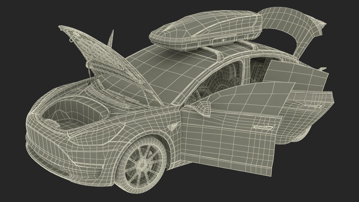 3D Tesla with Thule Car Roofbox on Roof Rack 2 model