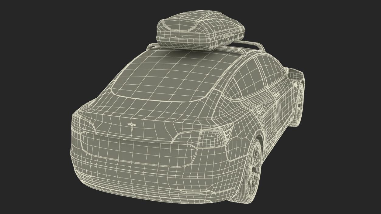 3D Tesla with Thule Car Roofbox on Roof Rack 2 model