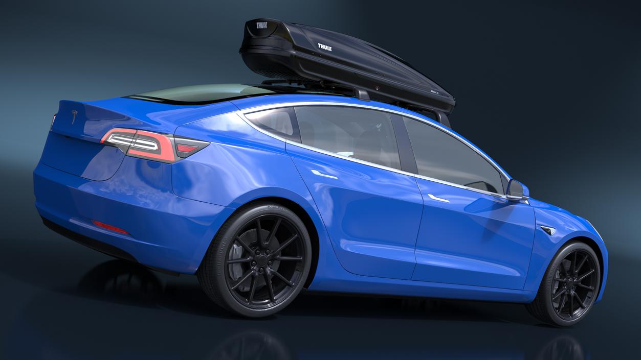 3D Tesla with Thule Car Roofbox on Roof Rack 2 model