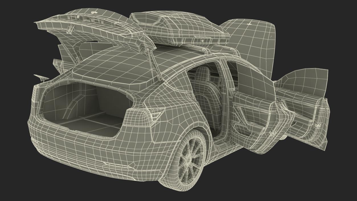 3D Tesla with Thule Car Roofbox on Roof Rack 2 model