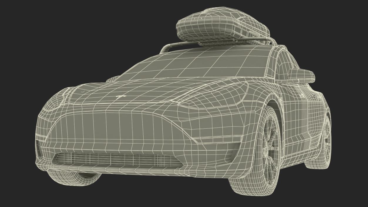 3D Tesla with Thule Car Roofbox on Roof Rack 2 model