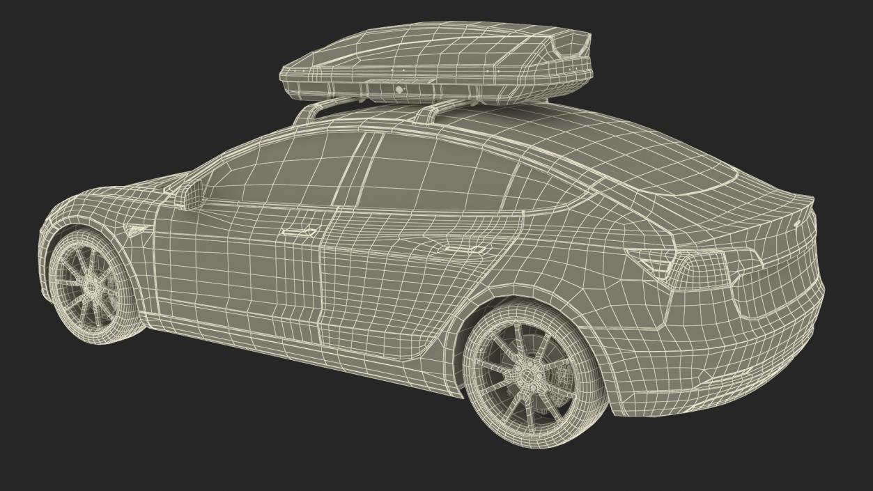 3D Tesla with Thule Car Roofbox on Roof Rack 2 model