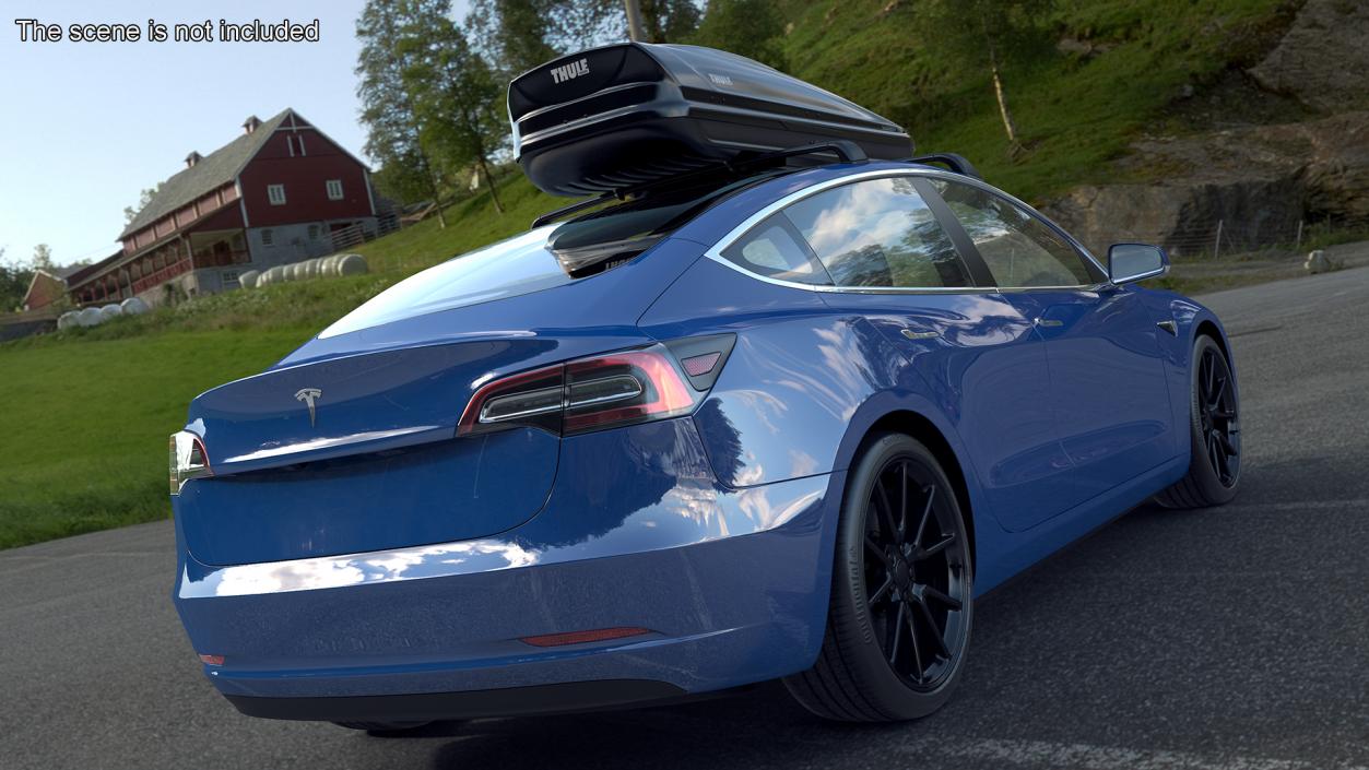 3D Tesla with Thule Car Roofbox on Roof Rack 2 model