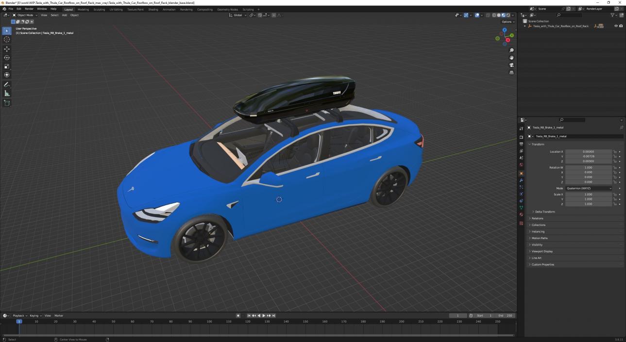 3D Tesla with Thule Car Roofbox on Roof Rack 2 model