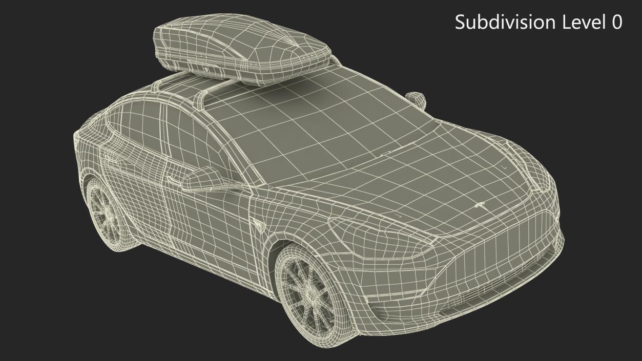 3D Tesla with Thule Car Roofbox on Roof Rack 2 model