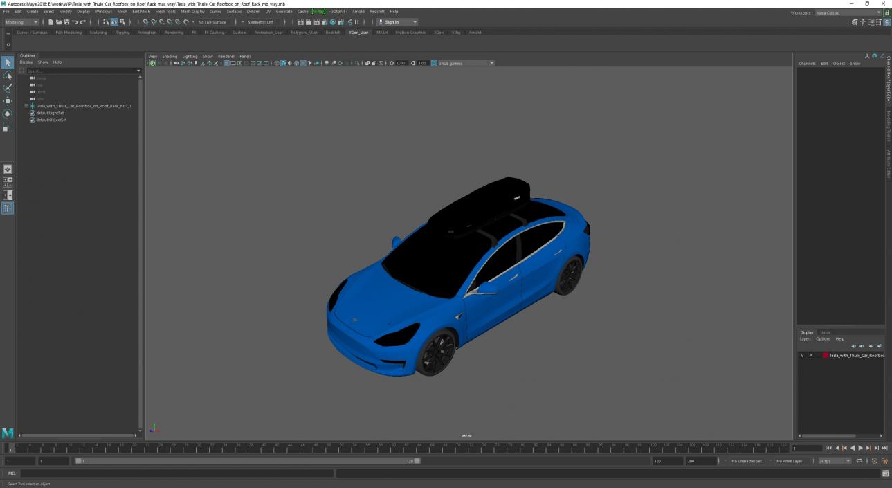 3D Tesla with Thule Car Roofbox on Roof Rack 2 model