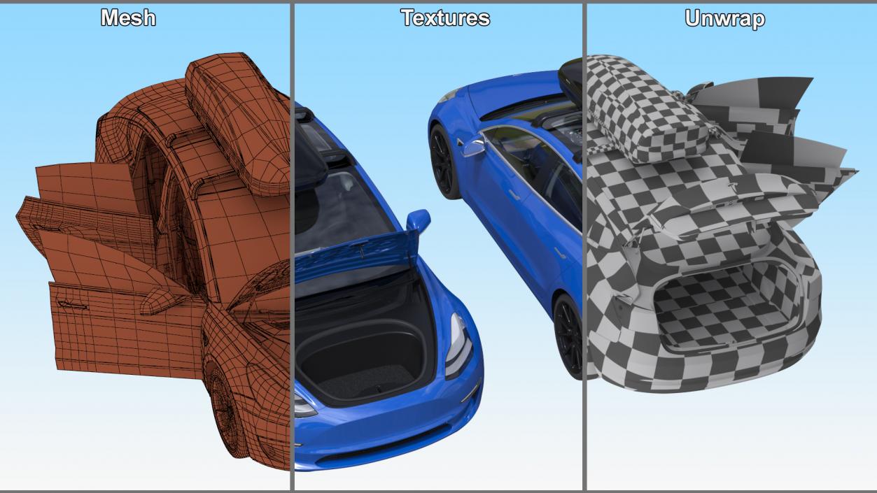 3D Tesla with Thule Car Roofbox on Roof Rack 2 model